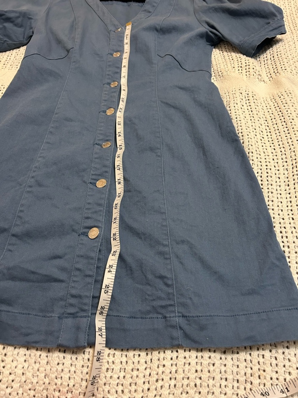 Vero Moda Puff Sleeve Button-Front Denim Blue Mini Dress Size M/L - Picture 7 of 11